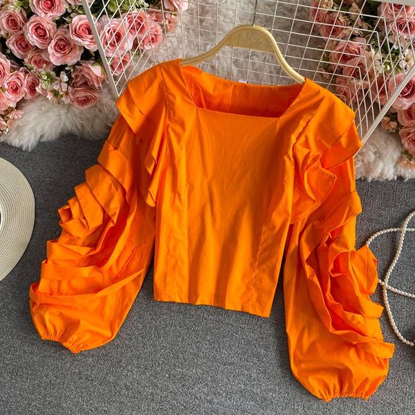 women's blouses & shirts 2021 autumn fashion blouse female flower bud puff sleeve short blusa exposed clavicle waist slim square collar, White
women's blouses & shirts 2021 autumn fashion blouse female flower bud puff sleeve short blusa exposed clavicle waist slim square collar, White