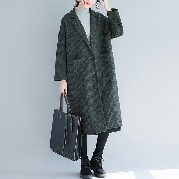 women's wool & blends striped side slit woolen coat 2021 autumn winter loose lazy style large pockets mid-length thick female, Black
women's wool & blends striped side slit woolen coat 2021 autumn winter loose lazy style large pockets mid-length thick female, Black
