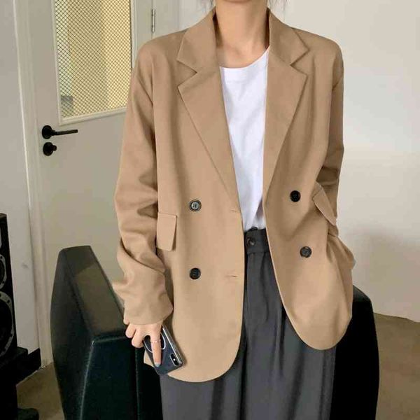 office ladies turn-down collar double breasted solid blazer elegant women empire slim khaki black 210423, White;black
office ladies turn-down collar double breasted solid blazer elegant women empire slim khaki black 210423, White;black