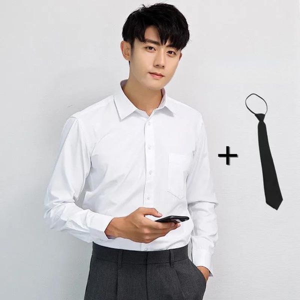 men's casual shirts solid basic dress shirt long sleeve with tie single pocket high-quality formal social black white work office, White;black
men's casual shirts solid basic dress shirt long sleeve with tie single pocket high-quality formal social black white work office, White;black