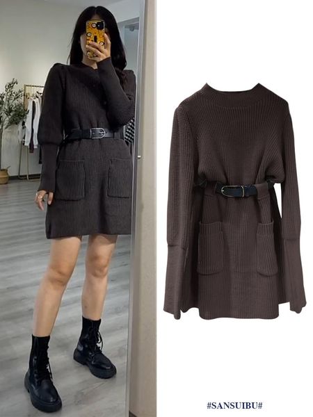 women's sweaters 2021 winter thicken o-neck sweater dress for women elegant lace up knitted dresses long sleeve big pocket knit pullove, White;black
women's sweaters 2021 winter thicken o-neck sweater dress for women elegant lace up knitted dresses long sleeve big pocket knit pullove, White;black