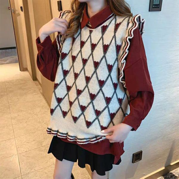 women's shorts autumn argyle printed knitted vests o-neck sleeveless pullover sweater for female streetwear casual ladies waistcoa, White;black
women's shorts autumn argyle printed knitted vests o-neck sleeveless pullover sweater for female streetwear casual ladies waistcoa, White;black