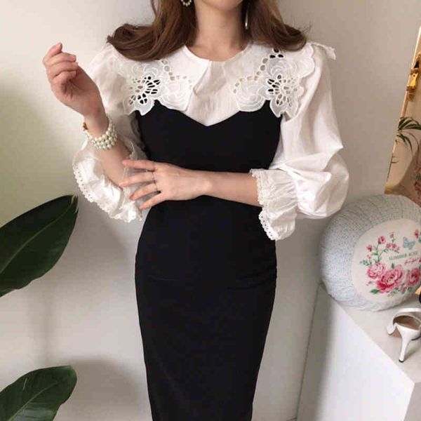 two piece dress set of two vintage, elegant female pieces, white hollow shirt, black, sleeveless, maxi, dress, big size, spring fashion mcvv
two piece dress set of two vintage, elegant female pieces, white hollow shirt, black, sleeveless, maxi, dress, big size, spring fashion mcvv