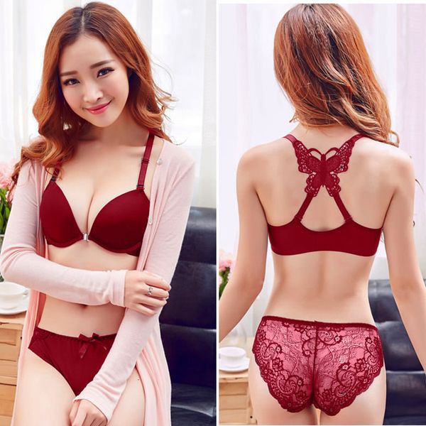 bras women's smooth face butterfly back open breasted bra suit girl's gathered underwear with steel ring, Red;black
bras women's smooth face butterfly back open breasted bra suit girl's gathered underwear with steel ring, Red;black