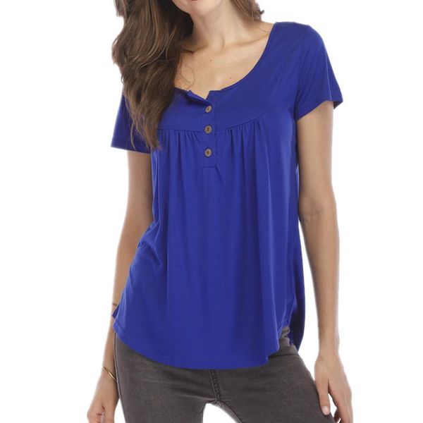 women's t-shirt fashion women pleated button loose short sleeve t shirt casual streetwear womens clothing, White 
women's t-shirt fashion women pleated button loose short sleeve t shirt casual streetwear womens clothing, White