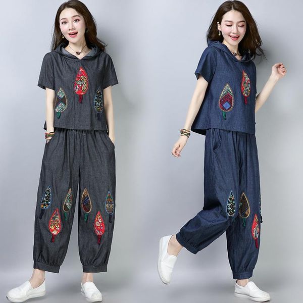 women's tracksuits summer vintage sets embroidery two piece set and pants plus size denim pant suits women casual, Gray
women's tracksuits summer vintage sets embroidery two piece set and pants plus size denim pant suits women casual, Gray