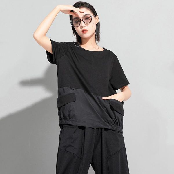 women's t-shirt o neck short sleeve irregular pockets patchworkk tee black big size women tshirts 2021 summer fashion tide all match t, White
women's t-shirt o neck short sleeve irregular pockets patchworkk tee black big size women tshirts 2021 summer fashion tide all match t, White
