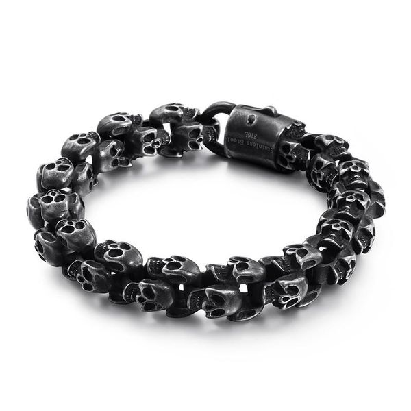 link, chain 115g weight cool men's stainless steel gothic skull skeleton link bracelet bangle vintage, Black
link, chain 115g weight cool men's stainless steel gothic skull skeleton link bracelet bangle vintage, Black