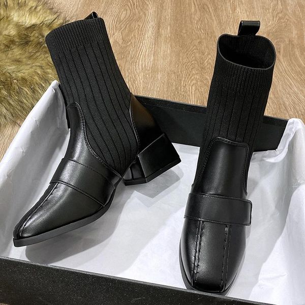 boots women's leather 2021 winter high heel shoes stretch knit sock pointed toe ladies women ankle booties, Black
boots women's leather 2021 winter high heel shoes stretch knit sock pointed toe ladies women ankle booties, Black