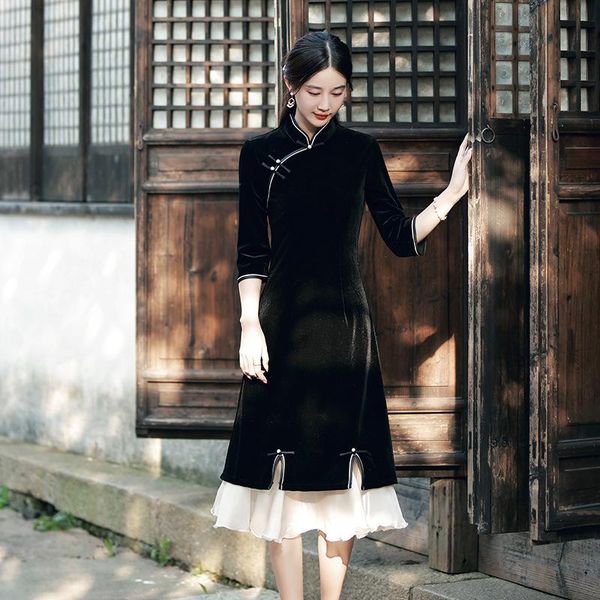 ethnic clothing women black velour qipao oriental mesh beading cheongsams chinese mandarin collar dress elegant evening gown mini vestidos, Red
ethnic clothing women black velour qipao oriental mesh beading cheongsams chinese mandarin collar dress elegant evening gown mini vestidos, Red