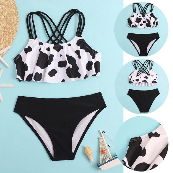 one-pieces girls' swimsuit 2021 summer baby girls kids cute crisscross back cow floral print two-piece beachwear bathing swimwear, Black 
one-pieces girls' swimsuit 2021 summer baby girls kids cute crisscross back cow floral print two-piece beachwear bathing swimwear, Black
