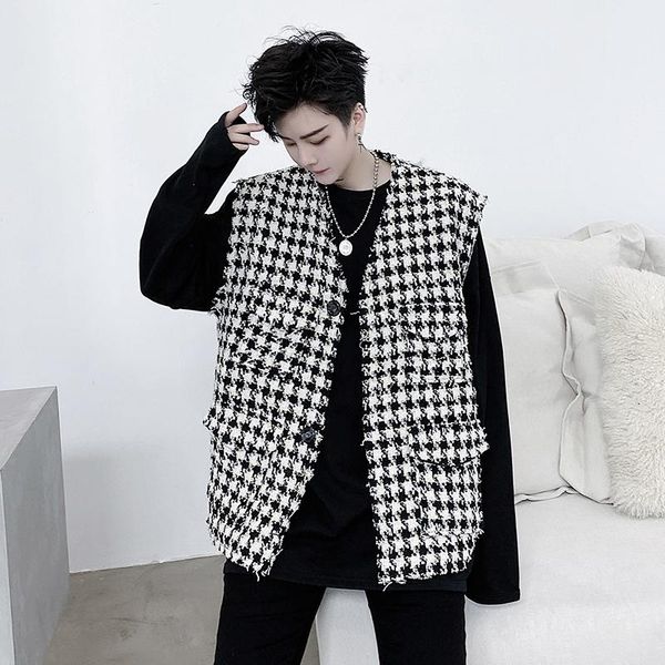 men's vests male women streetwear hip hop sleeveless coat waistcoat men vintage fashion casual wool plaid vest jacket, Black;white
men's vests male women streetwear hip hop sleeveless coat waistcoat men vintage fashion casual wool plaid vest jacket, Black;white