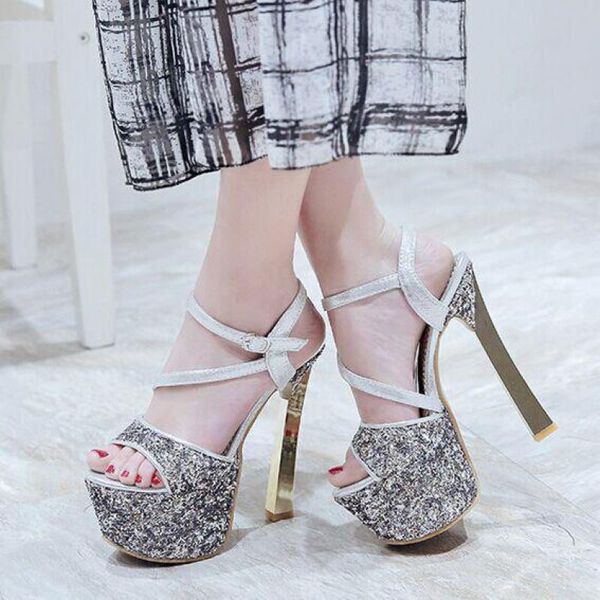 night club 16cm high heels buckle sandals open toe sequin platform women's shoes heel women summer, Black
night club 16cm high heels buckle sandals open toe sequin platform women's shoes heel women summer, Black