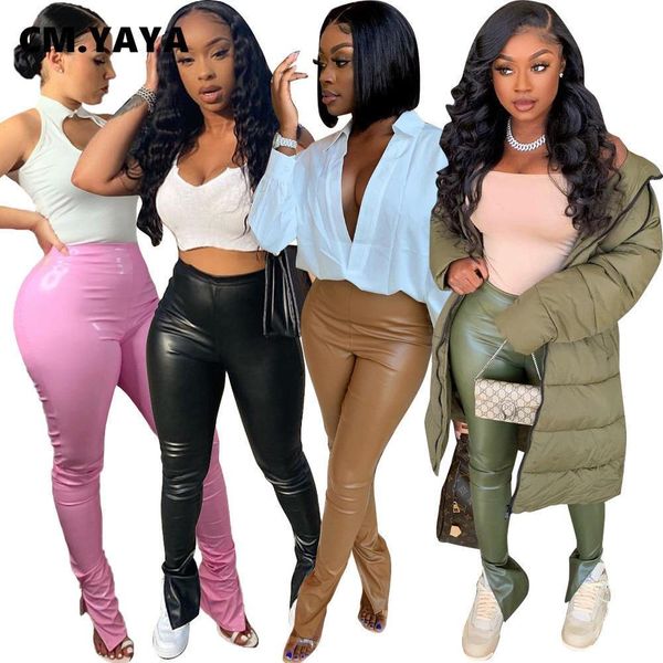 high waist elastic faux leather women pants slit hem flare vintage fashion active pu trousers, Black;white
high waist elastic faux leather women pants slit hem flare vintage fashion active pu trousers, Black;white