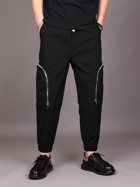 men's pants spring and autumn fashion trend of small foot solid color side zipper pocket design slim turnip, Black
men's pants spring and autumn fashion trend of small foot solid color side zipper pocket design slim turnip, Black