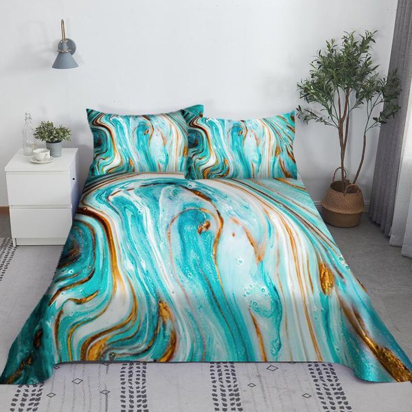 sheets & sets green marble gilt 3d printed polyester bed flat sheet with case linen for kids adults fashion bedding decor home