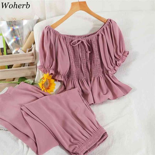 off shoulder pleated bandage blouse + high waist wide leg pants women casual solid two pieces set summer beachwear outfit 210519, White
off shoulder pleated bandage blouse + high waist wide leg pants women casual solid two pieces set summer beachwear outfit 210519, White