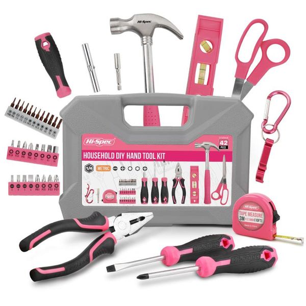 professional hand tool sets hi-spec 42pc pink lady set repair household diy kit hardware tools with mini screwdriver bits in box
professional hand tool sets hi-spec 42pc pink lady set repair household diy kit hardware tools with mini screwdriver bits in box