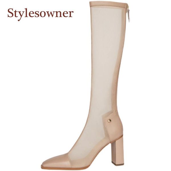 boots pointed toe cowhide mesh stitching high-heeled fashion solid color hollow back zipper high-sandals, Black
boots pointed toe cowhide mesh stitching high-heeled fashion solid color hollow back zipper high-sandals, Black