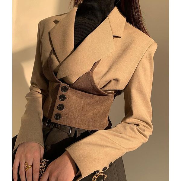 women's suits & blazers chic autumn fake two pieces blazer jacket for women crop suit outwear ladies elegant slim patchwork, White;black
women's suits & blazers chic autumn fake two pieces blazer jacket for women crop suit outwear ladies elegant slim patchwork, White;black