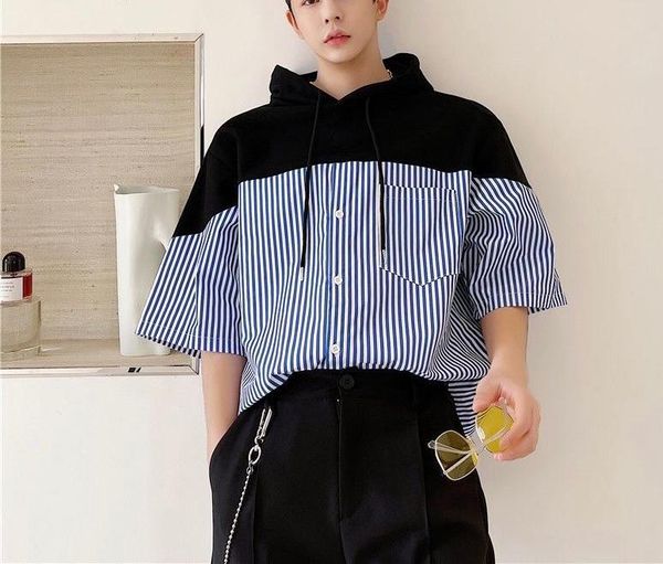 men's t-shirts european and american three-quarter sleeve t-shirt lovers summer handsome striped stitching hooded shirt loose, White;black
men's t-shirts european and american three-quarter sleeve t-shirt lovers summer handsome striped stitching hooded shirt loose, White;black