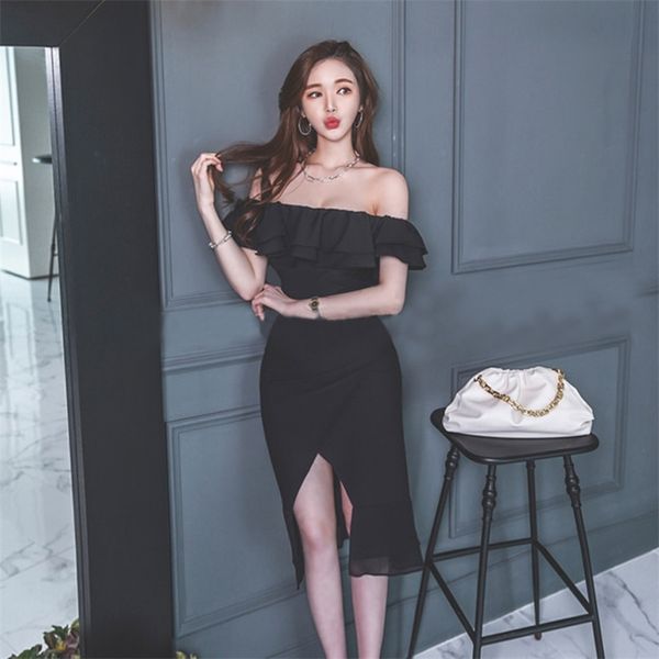 black off shoulder dress korean ladies summer ruffle cabaret party tight dresses for women 210602, Black;gray
black off shoulder dress korean ladies summer ruffle cabaret party tight dresses for women 210602, Black;gray