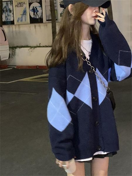women's knits & tees autumn splicing argyle knitted female cardigan soft warm streetwear tender harajuku v- neck women jacket, White
women's knits & tees autumn splicing argyle knitted female cardigan soft warm streetwear tender harajuku v- neck women jacket, White