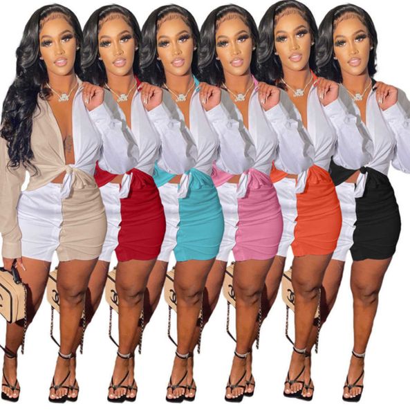 women contrast 2 piece dress set designer long sleeve shirt spring summer clothing t-shirt hollow stitching short skirt s-xl, White
women contrast 2 piece dress set designer long sleeve shirt spring summer clothing t-shirt hollow stitching short skirt s-xl, White