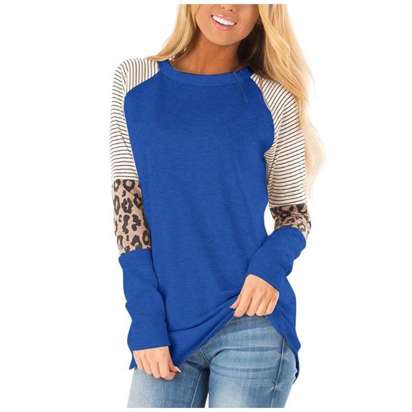women's t-shirt ladies fashion round long sleeve casual loose o-neck stitching leopard print striped black blue, White
women's t-shirt ladies fashion round long sleeve casual loose o-neck stitching leopard print striped black blue, White