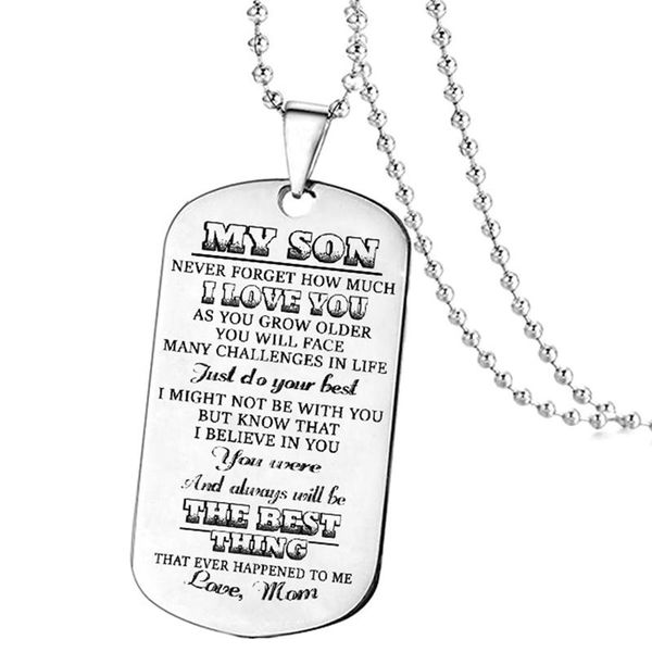 pendant necklaces stainless steel dog tags necklace family jewelry to my son i love you mom military army cards, Silver
pendant necklaces stainless steel dog tags necklace family jewelry to my son i love you mom military army cards, Silver