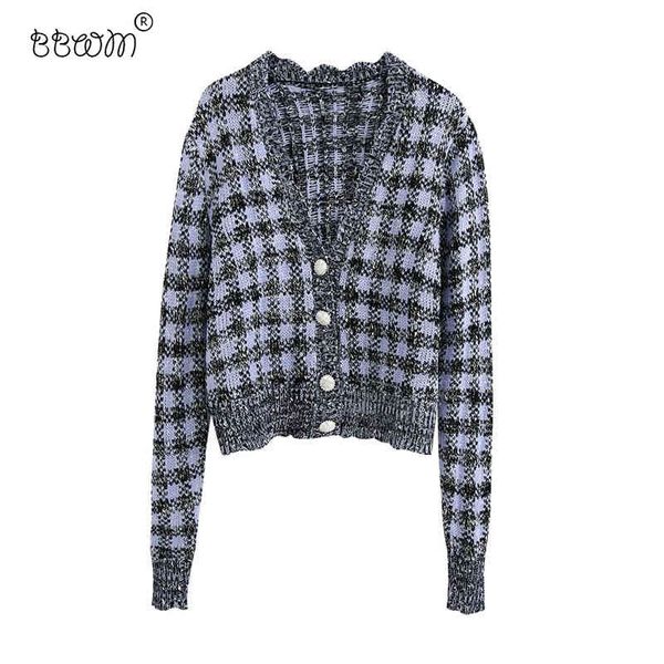 bbwm women fashion plaid cropped knitted cardigan vintage long sleeve button-up sweater chic outerwear 210520, White;black
bbwm women fashion plaid cropped knitted cardigan vintage long sleeve button-up sweater chic outerwear 210520, White;black
