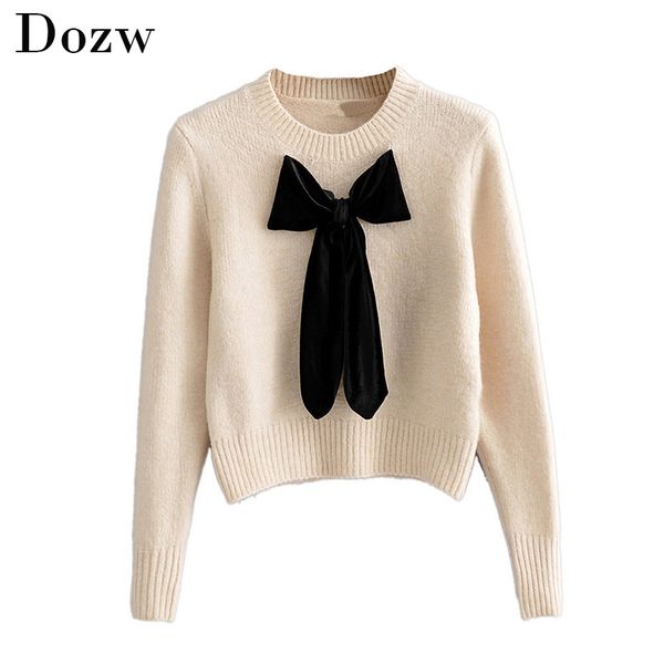 women fashion solid pullover sweater knitted bow tie decorate stylish ladies long sleeve jumper warm soft sweater female 210414, White;black
women fashion solid pullover sweater knitted bow tie decorate stylish ladies long sleeve jumper warm soft sweater female 210414, White;black