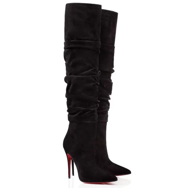 winter women high heels red bottoms boots botta veau velours suede pleated leather pointed toe tall boot long leg knee-boots"ishtar&quo, Black
winter women high heels red bottoms boots botta veau velours suede pleated leather pointed toe tall boot long leg knee-boots"ishtar&quo, Black