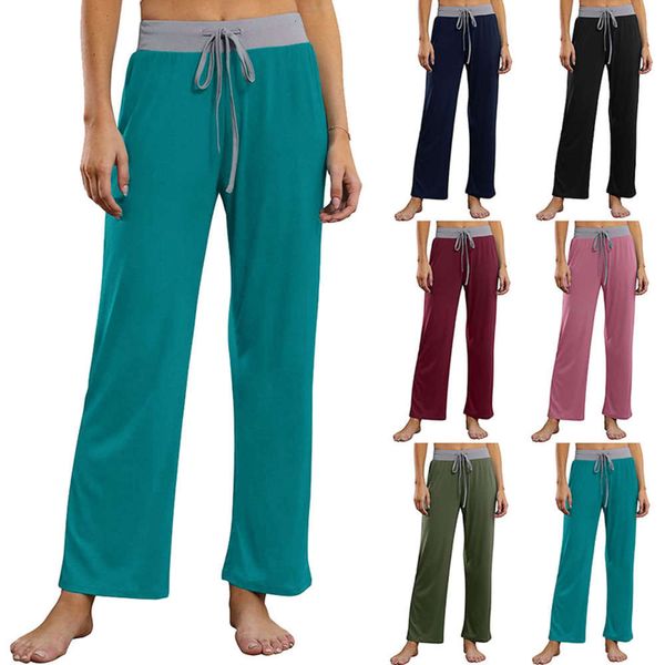 2021 new color matching lace up straight tube loose yoga pants women's wear, Black;white
2021 new color matching lace up straight tube loose yoga pants women's wear, Black;white