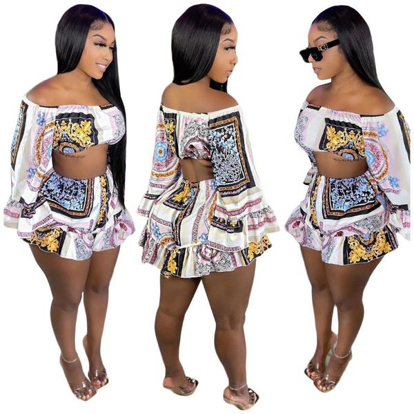 women's tracksuits rstylish 2021 vintage printing summer chic flare sleeve off shoulder crop loose shorts women 2 piece set, Gray
women's tracksuits rstylish 2021 vintage printing summer chic flare sleeve off shoulder crop loose shorts women 2 piece set, Gray