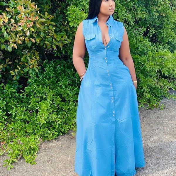 casual dresses summer long shirt dress women sleveless turn-down collar button up maxi elegant pockets loose robe longue, Black;gray
casual dresses summer long shirt dress women sleveless turn-down collar button up maxi elegant pockets loose robe longue, Black;gray