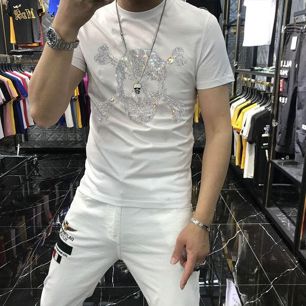 men's t-shirts black and white summer pure cotton 100% brand t-shirt with skull diamond luxury short sleeves, White;black
men's t-shirts black and white summer pure cotton 100% brand t-shirt with skull diamond luxury short sleeves, White;black
