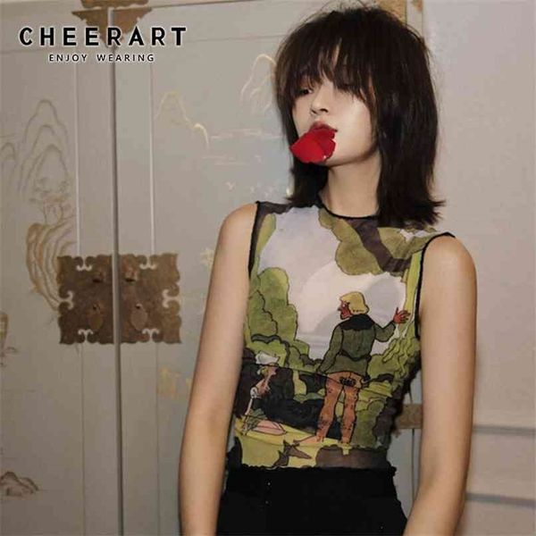cheerart mesh tank women crop voile tanksummer sleeveless underwear pattern print green femme clothes 210705, White
cheerart mesh tank women crop voile tanksummer sleeveless underwear pattern print green femme clothes 210705, White