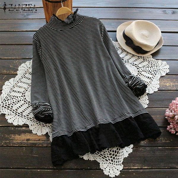 women's blouses & shirts zanzea vintage women autumn ruffles turtleneck patchwork ladies basic striped blouse blusas loose long sleeve, White
women's blouses & shirts zanzea vintage women autumn ruffles turtleneck patchwork ladies basic striped blouse blusas loose long sleeve, White
