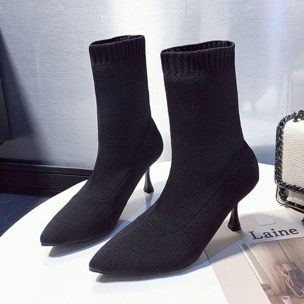 women's fashion boots 2021 high heels net red shoes pointed elastic breathable women knitted, Black
women's fashion boots 2021 high heels net red shoes pointed elastic breathable women knitted, Black