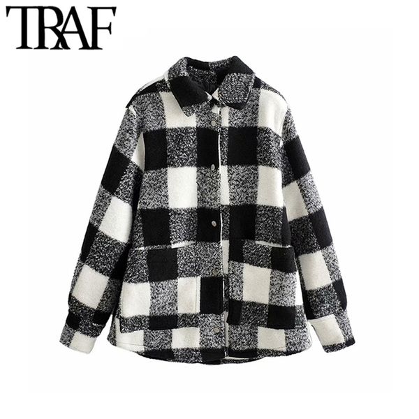 women vintage stylish pockets plaid loose woolen jacket coat fashion lapel collar long sleeve female outerwear chic 210507, Black;brown
women vintage stylish pockets plaid loose woolen jacket coat fashion lapel collar long sleeve female outerwear chic 210507, Black;brown