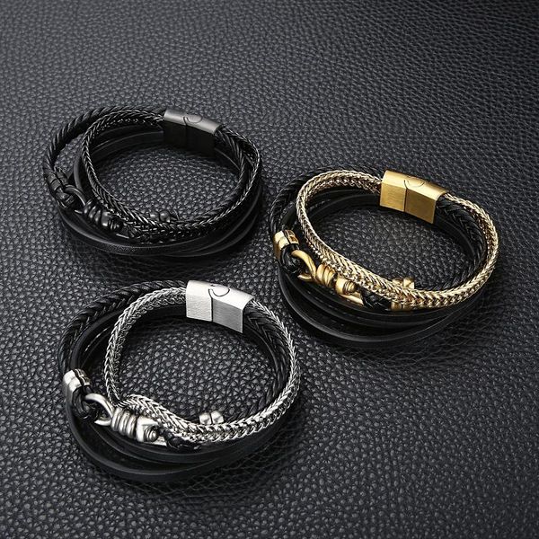 charm bracelets haoyi fashionable men's hand woven leather bracelet 6mm stainless steel chains combination accessories multilayer punk, Golden;silver
charm bracelets haoyi fashionable men's hand woven leather bracelet 6mm stainless steel chains combination accessories multilayer punk, Golden;silver