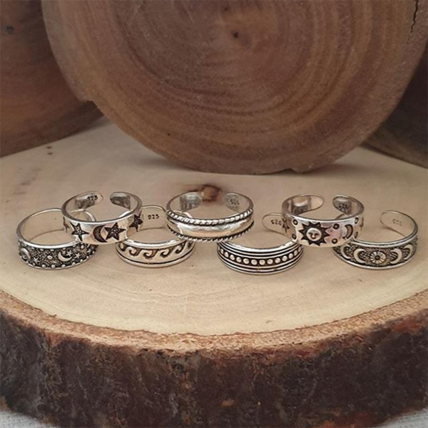 7pcs retro hollow carved star moon toe rings kits bohemian adjustable opening finger ring for women boho beach foot ring jewelry, Silver
7pcs retro hollow carved star moon toe rings kits bohemian adjustable opening finger ring for women boho beach foot ring jewelry, Silver