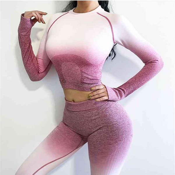 2pcs yoga set women long sleeve crop and high waisted tummy control sport leggings gym clothing ombre seamless suit 210802, Gray
2pcs yoga set women long sleeve crop and high waisted tummy control sport leggings gym clothing ombre seamless suit 210802, Gray
