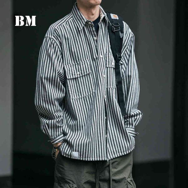 men's casual shirts 2021 japanese streetwear striped shirt men's clothing harajuku long sleeve lapel male korean, White;black
men's casual shirts 2021 japanese streetwear striped shirt men's clothing harajuku long sleeve lapel male korean, White;black