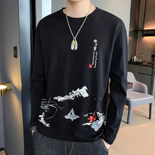 45kg-100kg spring fashion men's t shirt casual o-neck long sleeve ink painting black white tees 4xl 5xl 210412, White;black
45kg-100kg spring fashion men's t shirt casual o-neck long sleeve ink painting black white tees 4xl 5xl 210412, White;black