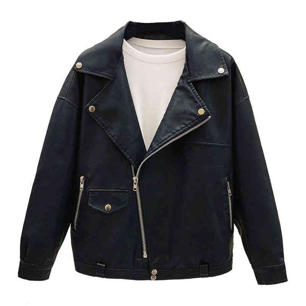 spring autumn black basic loose faux leather jacket women pu v-neck street wear windproof outwear moto bike coat 210513
spring autumn black basic loose faux leather jacket women pu v-neck street wear windproof outwear moto bike coat 210513