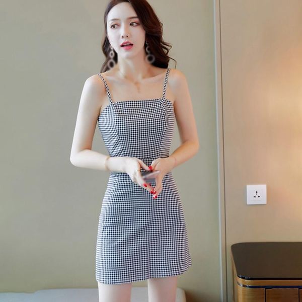 casual dresses summer sling dress korean style fashion simple all-match women slim plaid print, Black;gray
casual dresses summer sling dress korean style fashion simple all-match women slim plaid print, Black;gray