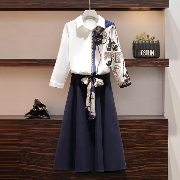 two piece dress plus size 2021 office ladies elegant print patchwork 2 pieces set for women work wear long sleeve blouse and bow waist skirt, White
two piece dress plus size 2021 office ladies elegant print patchwork 2 pieces set for women work wear long sleeve blouse and bow waist skirt, White