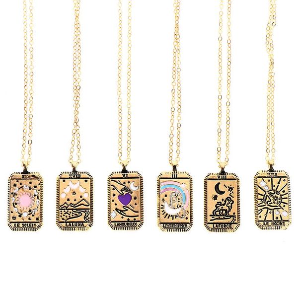 pendant necklaces square amulet tarot cards vintage necklace women's jewelry gift brass plated collar for female chain, Silver
pendant necklaces square amulet tarot cards vintage necklace women's jewelry gift brass plated collar for female chain, Silver